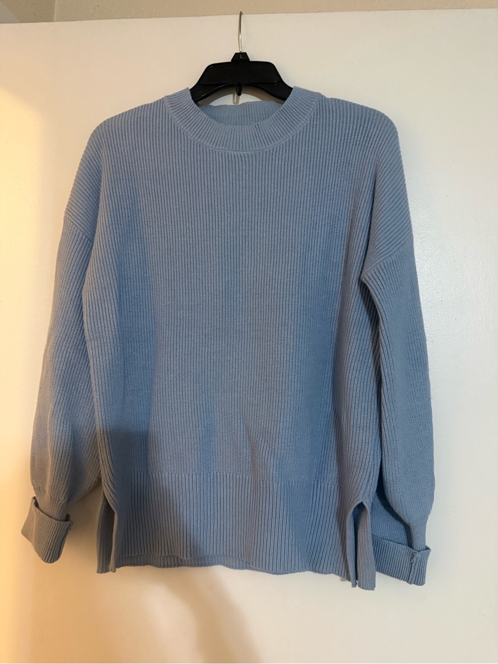 Blue Ribbed Knit Side Slit Sweater | Size Small